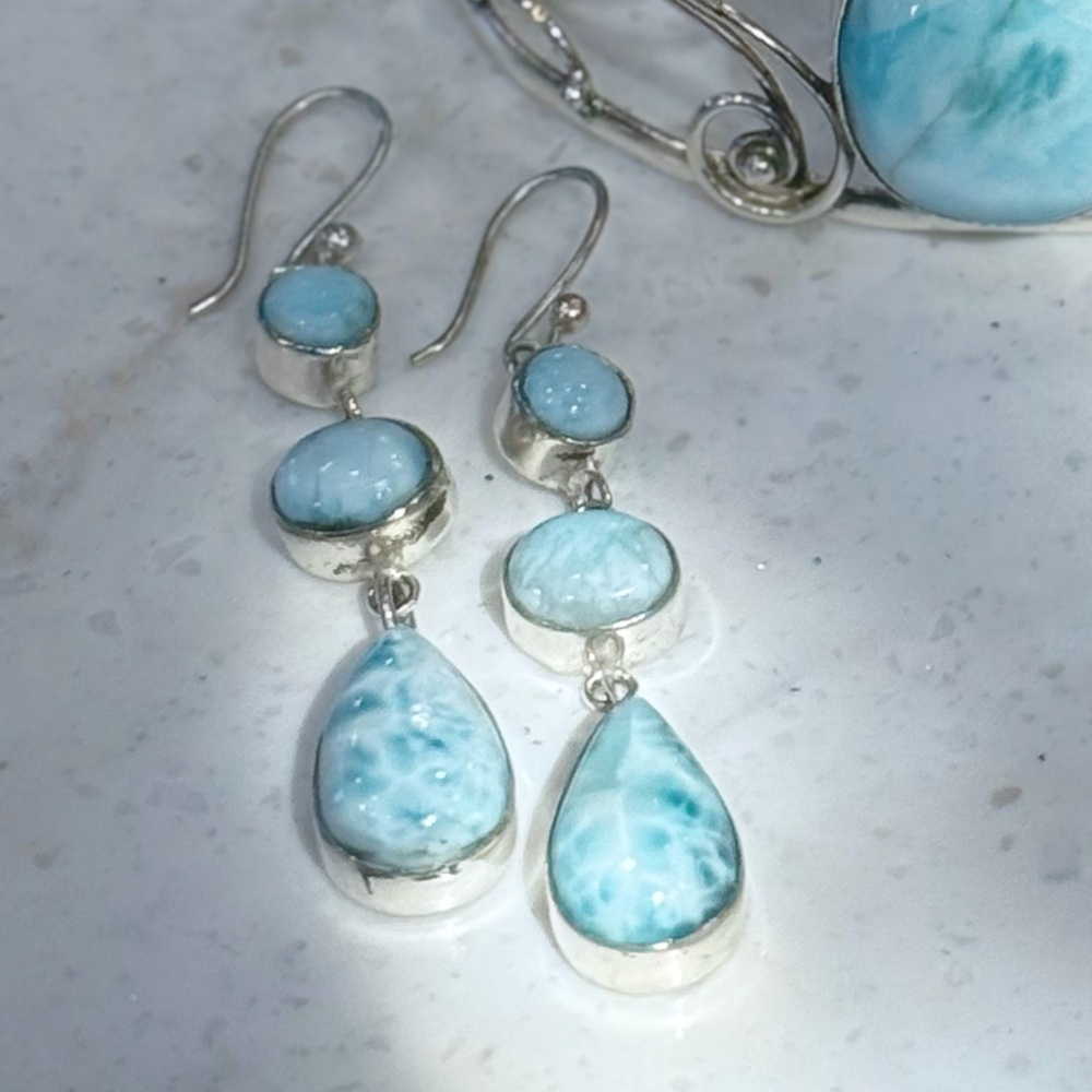 925 Sterling Silver Caribbean Blue Larimar - Picture 3 of 4